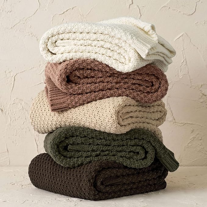 EVERGRACEHOME Chunky Chenille Knit Throw Blanket for Couch, Soft Luxurious Moss Stitch Blankets for Bed, Cozy Decorative Farmhouse Knitted Throws for Sofa, Cocoa Brown, 50" x 60"