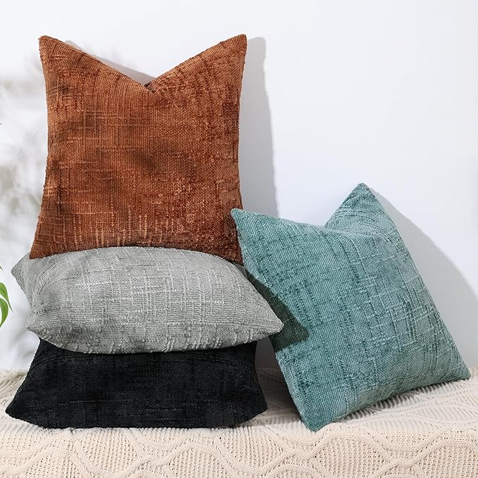 decorUhome Black Chenille Throw Pillow Covers 20x20 Set of 2 Textured Soft Cozy Slubby Couch Pillow Covers Modern Farmhouse Boho Decorative Pillow Cases for Bed Sofa Living Room