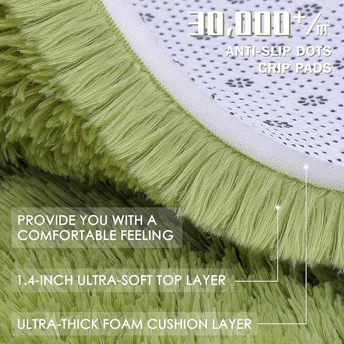 OLANLY 2x5 Machine Washable Runner Rugs for Hallway, Soft Fluffy Shaggy Bedside Rugs for Bedroom, Living Room, Indoor Floor Carpet for Kids Girls Boy, Nursery Rooms, Home Decor Aesthetic, Grass Green