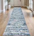 Lansny Modern Abstract Runner Rug 2.6x14, Grey Blue White Washable Long Kitchen Runner Non-Slip Soft Hallway Rug Runner Thin Print Faux Wool Carpet for Entryway Bedroom Laundry Room Indoor Home Decor