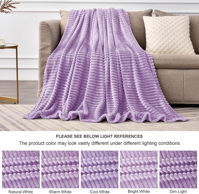 BEDELITE Fleece Blanket Twin Size – 3D Ribbed Jacquard Soft and Warm Decorative Fuzzy Blankets – Cozy, Fluffy, Plush Lightweight Throw Blankets for Couch, Bed, Sofa(Lavender, 60x80 inches)