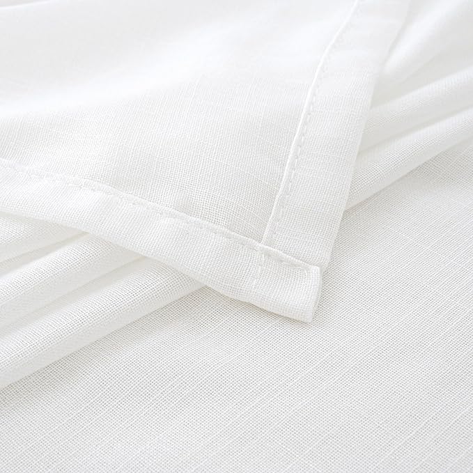 Curtain Panels, White Linen Blend Light-Filtering, 2 Panels 102 Inch Long