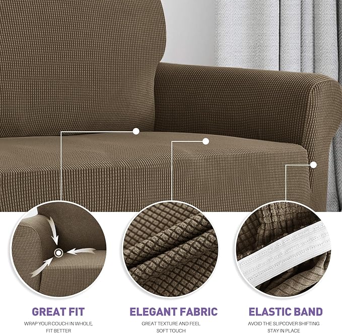 ZNSAYOTX Super Stretch Couch Cover (72"-92") Universal Sofa Covers with Elastic Bottom, Dog Cat Pets Friendly Washable Furniture Protector Fitted Sofa Slipcovers Stay in Place (Brown, Sofa)