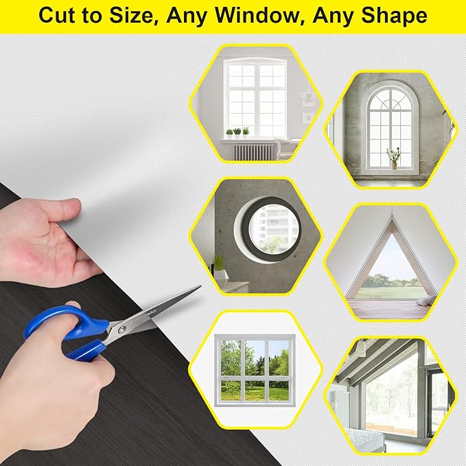 FADOTY Cuttable Blackout Shades Fabric Sheet, Blackout Curtains for Bedroom, Portable 100% Black Out Window Cover Film, No Drill Window Blinds, Sun Heat Light Blocker for Travel Media Dorm, 57'' W