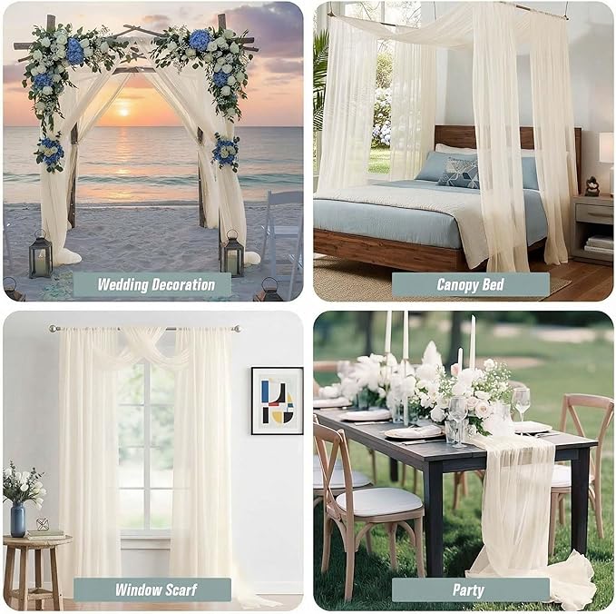 Sheer Curtain Panels Ivory Light-Filtering Polyester 42 x 216 Inch Set of 2