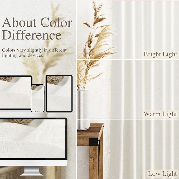 Nanspring Neutral Linen Curtains 80 Inch Length for Living Room Light Filtering Semi Sheer Curtain Coastal Modern Farmhouse Decor Drapes for Bedroom Back Tab and Rod Pocket 52x80, 2 Panels