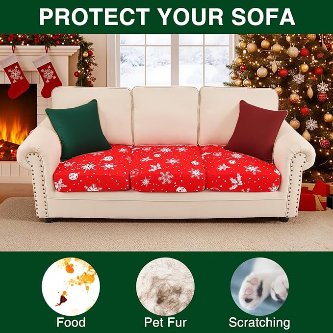 Smiry Printed Couch Cushion Covers, Stretch Soft Couch Covers for Sofa, Washable Non-Slip Sofa Slipcover Furniture Protector for Indoor and Outdoor (3 Pack, Red)