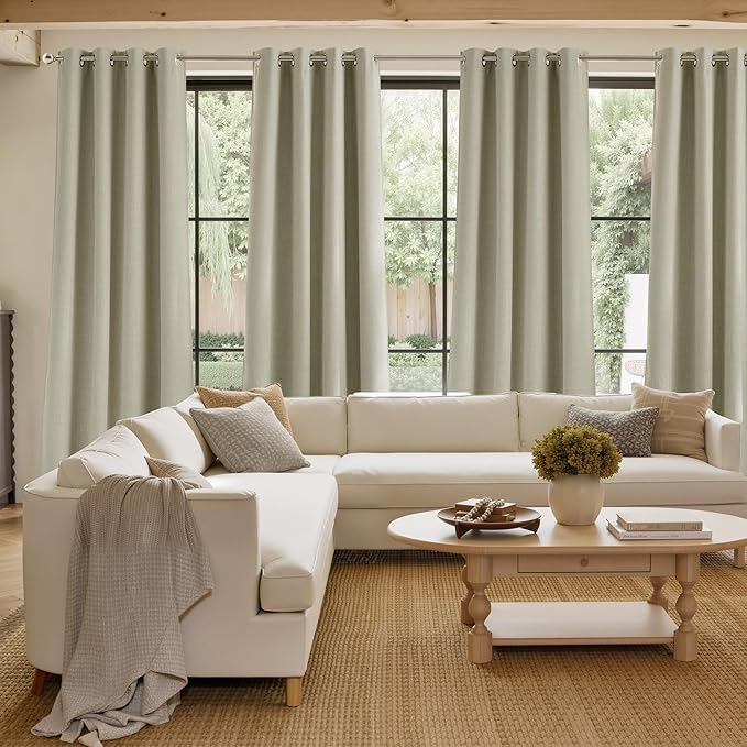 NICETOWN Faux Linen Beige Blackout Curtains 84 inches Long for Living Room - Privacy Panels for Bedroom, Modern Farmhouse Style Easy Care Grommet Top, 2 Panels, W52 by L84