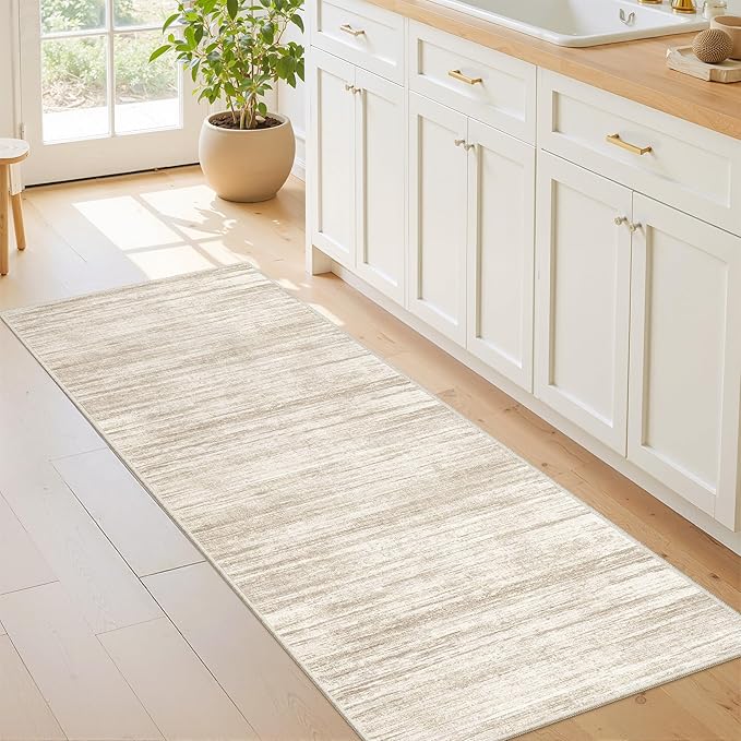 2x6 Runner Rug Non Slip for Entryway, Washable Runners for Kitchen, Soft Thin Hallway Rug for Bedroom, Laundry, Small Stain Resistant Indoor Door Mat(2'x6', Brown/Beige)