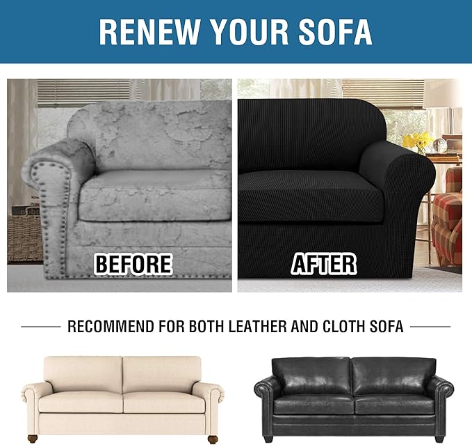 H.VERSAILTEX Stretch Sofa Covers for Cushion Couch Covers for Living Furniture Slipcovers (Base Cover Plus Seat Cushion Covers) Feature Upgraded Thicker Jacquard Fabric
