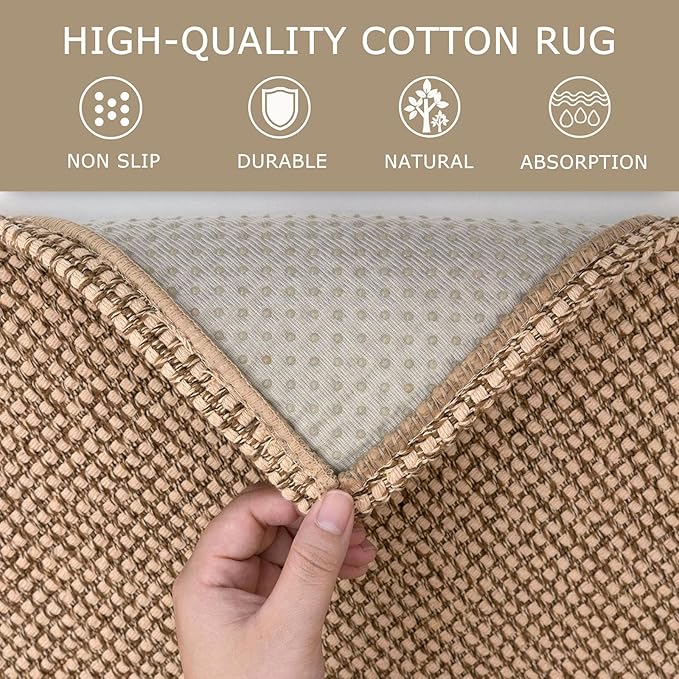 KOZYFLY Extra Long Runners for Hallways 2.6x16 ft Washable Kitchen Runner Non Slip Rubber Backed Hallway Rug Cotton Entryway Runner Rug Floor Carpet for Indoor Hall, Kitchen, Stair, Tan/Orange/Brown