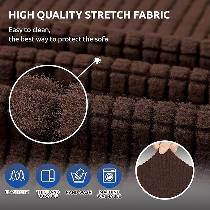 KEKUOU Stretch Loveseat Sofa Cover Slipcover,Couch Covers for 2 Cushion Couch Sofa (55"-78") Furniture Protector Sofa with Elastic Bottom for Kids,Dog. Jacquard Small Checked (Medium,Chocolate)