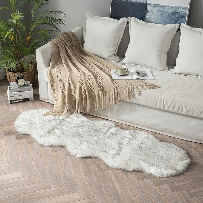 MIULEE Luxury Super Soft Fluffy Area Rug Faux Fur Sheepskin Rug Decorative Plush Shaggy Carpet for Bedside Sofa Floor Nursery 2 x 6 Feet, Gradient Grey