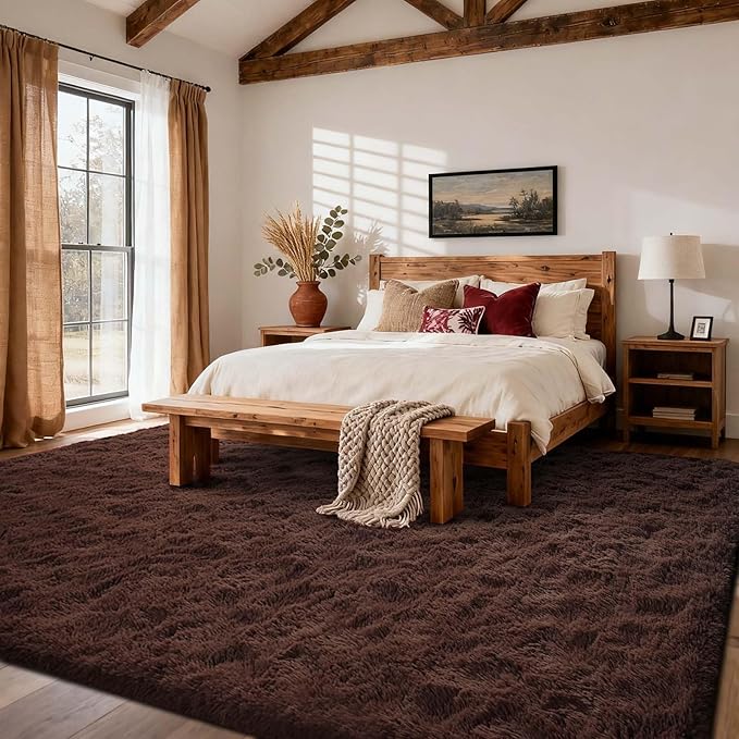 9x12 Ft Extra Large Shag Rugs for Living Room, Ultra Soft Fluffy Furry Area Rugs for Bedroom Indoor Floor, Aesthetic Carpet for Kids Home Decor (Brown)