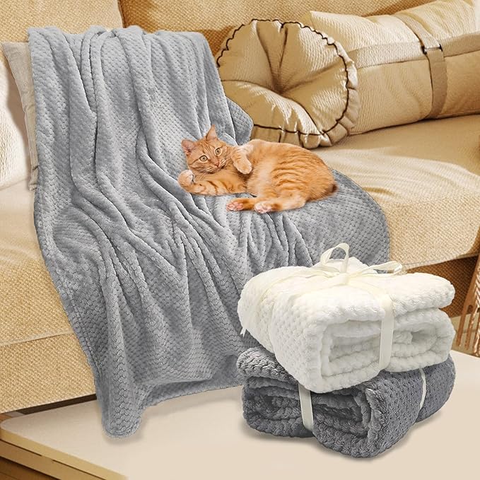 4 Pack Fleece Throw Blankets 50x60 Inches - 270 GSM Ultra Soft Plush Flannel for Bed Couch Sofa, Lightweight Warm 3D Waffle Texture, No Shedding No Pilling All Season Throw (Gray)