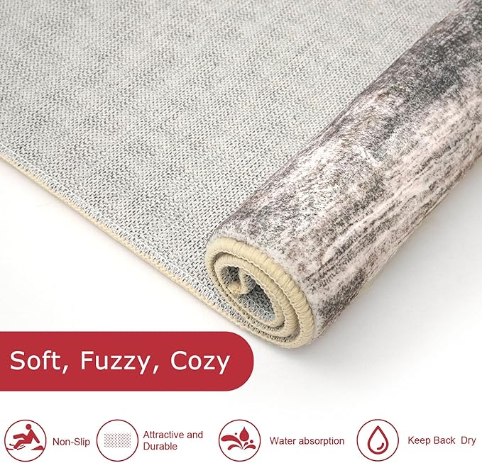 KOZYFLY Small Area Rug 2x3 Rug Entryway Rugs Modern Abstract, Washable Kitchen Rug Non-Slip Soft Rug, Black Brown Striped Entryway Rugs Abstract Print Faux Wool Doormat for Bedside Entrance