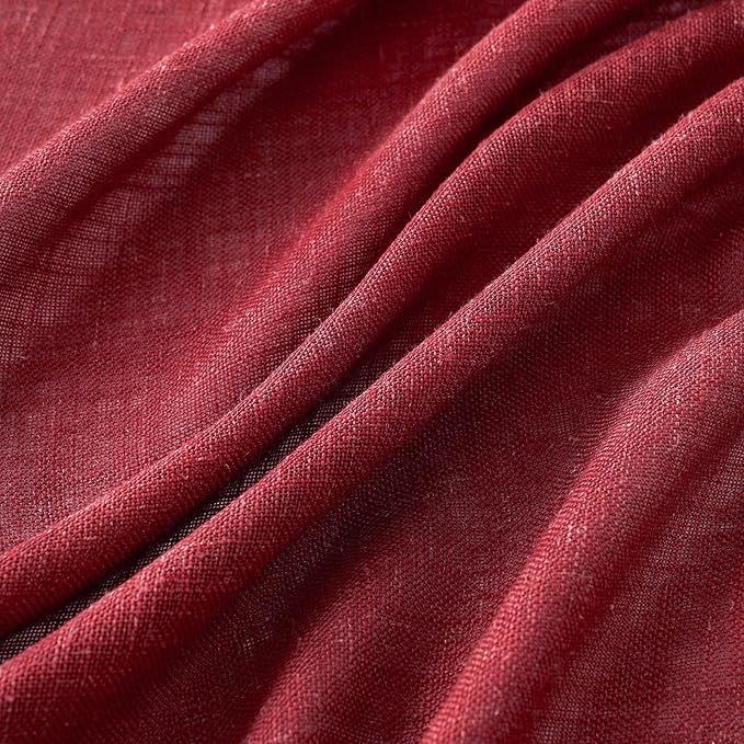 MIULEE Burgundy Red Linen Curtains 96 Inch Long for Bedroom Living Room, Soft Thick Linen Textured Window Drapes Semi Sheer Light Filtering Rod Pocket Back Tab Christmas Burlap Look, 2 Panels