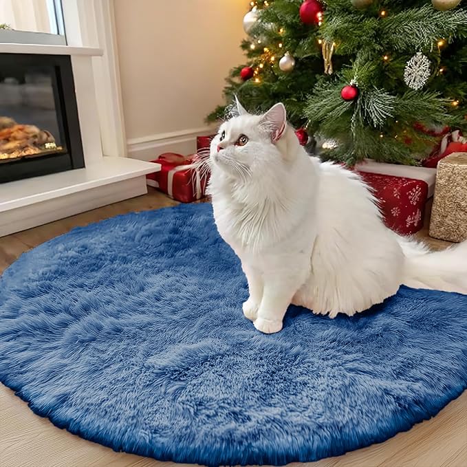 OLANLY Blue Round Rugs for Bedroom - Machine Washable, 3 ft Circle Area Rugs for Living Room, Soft and Fluffy Shaggy Carpet for Teen Girl and Boys, Nursery Rooms, Dorms, Home Decor Aesthetic