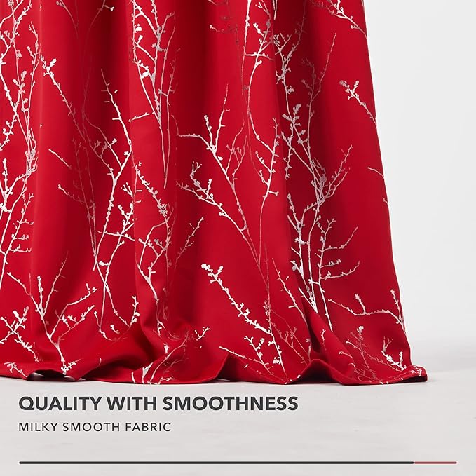 Deconovo Christmas Red Curtains, Blackout Drapes, Soundproof Curtain, Silver Print, 42 x 84 Inch Long, 2 Panels, Machine Washable Window Panel for Living Room Bedroom Festival Party Decoration Kitchen