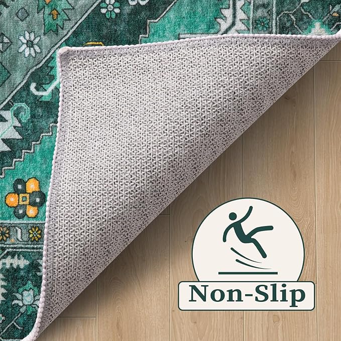 SERISSA Boho Rugs for Entryway, 2x3 Teal Entryway Rug Non-Slip Washable Small Area Rug, Ultra Soft Oriental Vintage Low-Pile Indoor Door Mat Floor Carpet for Entrance Bedroom Kitchen Bathroom