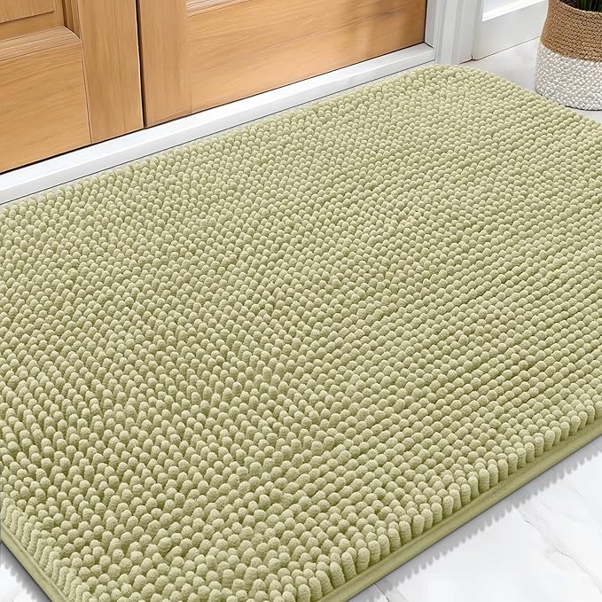 OLANLY Dog Door Mat for Muddy Paws 34x21, Absorbs Moisture and Dirt, Absorbent Non-Slip Washable Doormat, Quick Dry Chenille Mud Mat for Dogs, Entry Indoor Entryway Carpet for Inside Floor, Vanilla