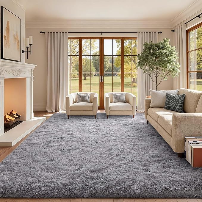 6x9 Ft Large Shag Rugs for Living Room Decor, Ultra Soft Fluffy Furry Area Rugs for Bedroom Indoor Floor, Aesthetic Carpet for Kids Home (Light Grey)