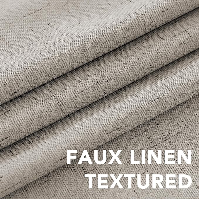 H.VERSAILTEX Linen Curtains 100% Blackout Curtains for Bedroom 90 inch Long Full Light Blocking Nature Linen Blended Window Curtains for Living Room Nickel Grommet (2 Panels, Stone)