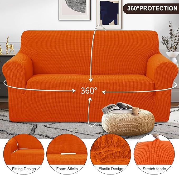 U-NICE HOME Loveseat Cover Stretch Couch Cover Sofa Cover Sofa Slipcover Furniture Protector for 2 Cushion Couch Sofa Pet Friendly(Loveseat, Orange)