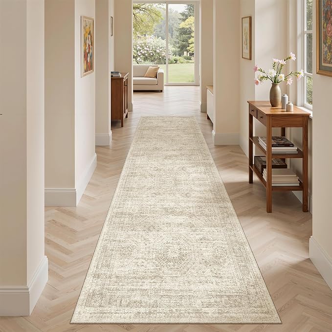 Runner Rug 2x7 Washable Non-Slip Hallway Runner Rugs for Kitchen Bathroom Laundry Room Beige Vintage Floor Carpet Runners for Hallways Entryway