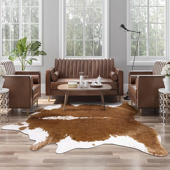 AROGAN Faux Cow Print Rug Large (4ft x 3ft) - Cow Print Area Rug with No-Slip Backing, Large Animal Skin Rugs for Living Room, Offfice, Room Decor, Brown