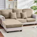 Couch Cover 6-Piece Elastic Velvet Couch Cushion Covers & Chaise Slipcovers for L-Shaped Sofas - Sofa Seat Covers Washable, Soft Cover for Couches (5 Seater + Chaise, Leather Brown)