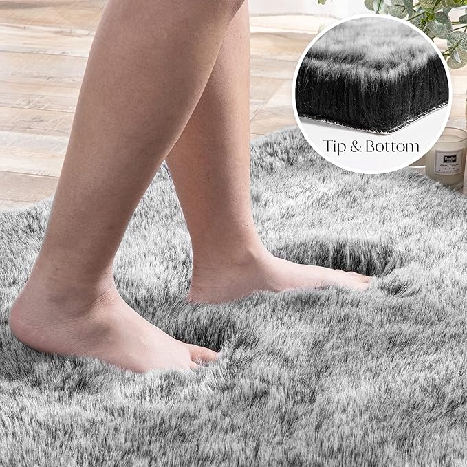 Ashler HOME DECO Soft Fox Faux Fur Chair Couch Cover Area Rug for Bedroom Floor Sofa Living Room Black White Rectangle 3 x 5 Feet