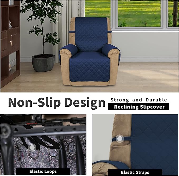 Easy-Going Recliner Chair Slipcover Reversible Sofa Cover Water Resistant Couch Cover Furniture Protector with Elastic Straps for Pets Dog (Recliner 22 inch, Navy/Navy)