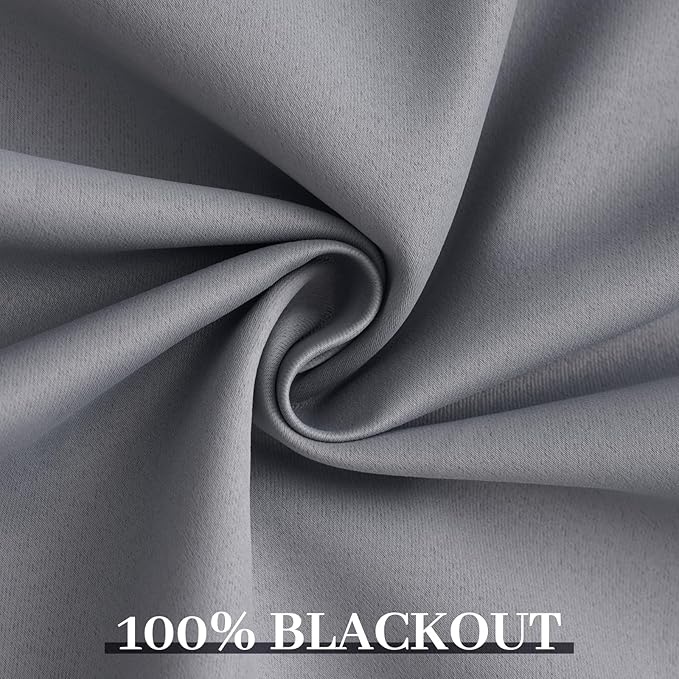 Yakamok Grey Room Darkening 100% Blackout Curtains Grommet Window Treatments with 2 Thick Layers-Gray Thermal Insulated Drapes Set of 2 Panels for Bedroom Living Room 38 Inches by 84 Inches Length