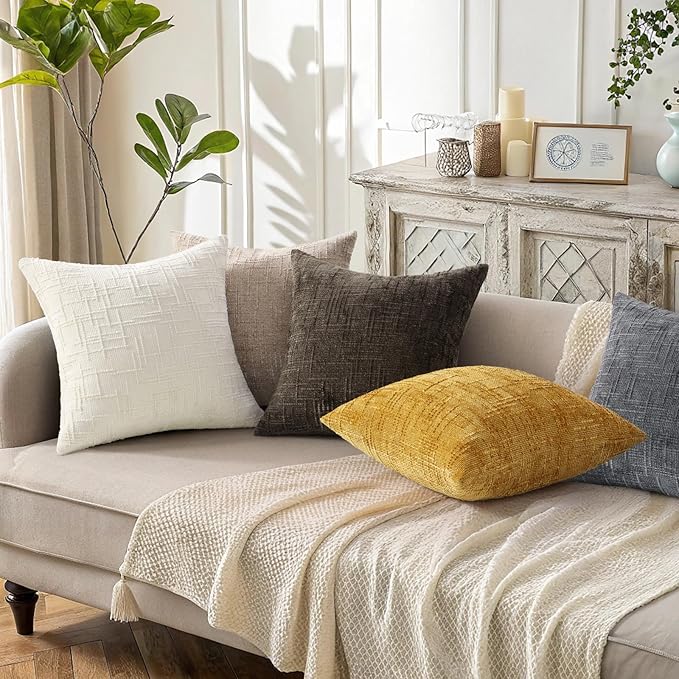 decorUhome Summer Mustard Yellow Chenille Euro Sham Throw Pillow Covers 26x26 Set of 2 Textured Cozy Slubby Couch Pillow Covers Modern Farmhouse Boho Decorative Pillow Cases for Bed Sofa Living Room