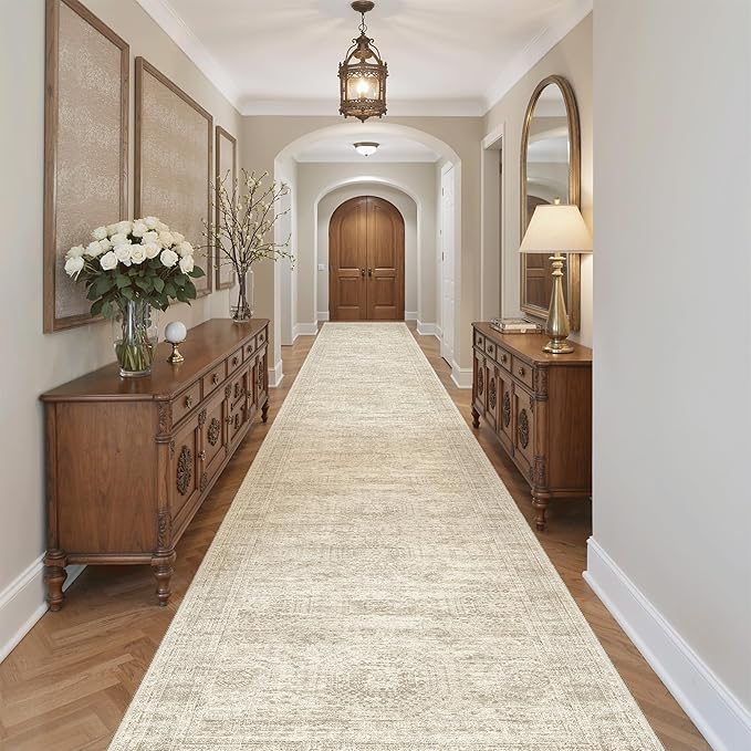 3x20 Hallway Runner Rug - Extra Long Carpet Runners for Hallways 20ft Non Slip Stain Resistant Rugs Runner for Living Room Bedroom 20 Feet Floor Carpet for Kitchen, Beige