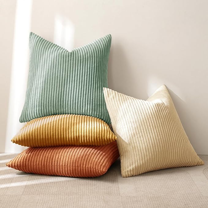 MIULEE Boho Farmhouse Throw Pillow Covers 20x20 Inch Set of 4 Summer Modern Natural Decorative Cushion Covers Soft Corduroy Spring Decor for Couch Bed Sofa Living Room Orange Teal Gradient Series