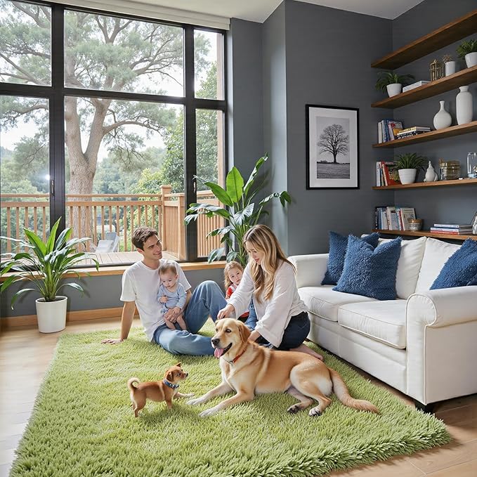 Green Grass Area Rugs for Bedroom, 4x6 Shag Fluffy Carpet, Fuzzy Furry Plush Soft Cute Kids Baby Girls Shaggy Bedside Indoor Floor Rug for Teen Dorm Home Decor Aesthetic, Nursery(4 x 6, Grass Green)