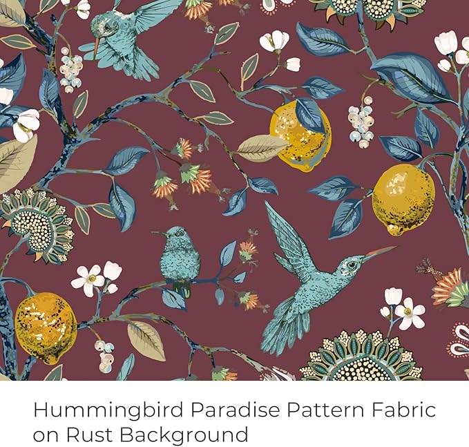 Topfinel Rust Boho Floral Curtains 90 Inches Long 2 Panels Unique Luxury Elegant Colorful Euro Flower Hummingbird Patterned Rustic Vintage Grommet Drapes for Classroom Room Office Closet