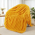 Exclusivo Mezcla Fleece Throw Blanket for Couch, Super Soft Striped Jacquard Bed Blanket, Lightweight Fuzzy Cozy for All Seasons, 50x60 Inches, Mustard Yellow