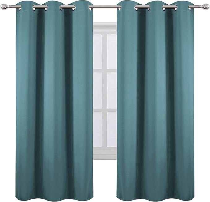 LEMOMO Sea Teal Thermal Blackout Curtains/42 x 72 Inch/Set of 2 Panels Room Darkening Curtains for Bedroom