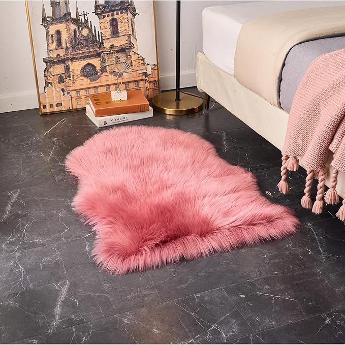EasyJoy Ultra Soft Fluffy Shaggy Area Rug Faux Fur Rug Chair Cover Seat Pad Fuzzy Area Rug for Bedroom Floor Sofa Living Room (2 x 3 ft Sheepskin, BlushPink)