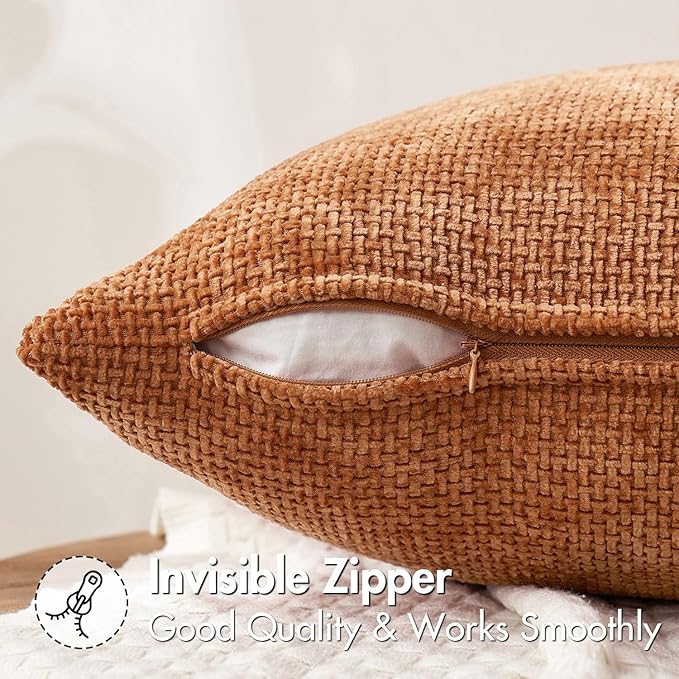 MIULEE Pack of 2 Fall Orange Decorative Pillow Covers 20x20 Inch Soft Chenille Couch Throw Pillows Farmhouse Cushion Covers for Home Decor Sofa Bedroom Living Room