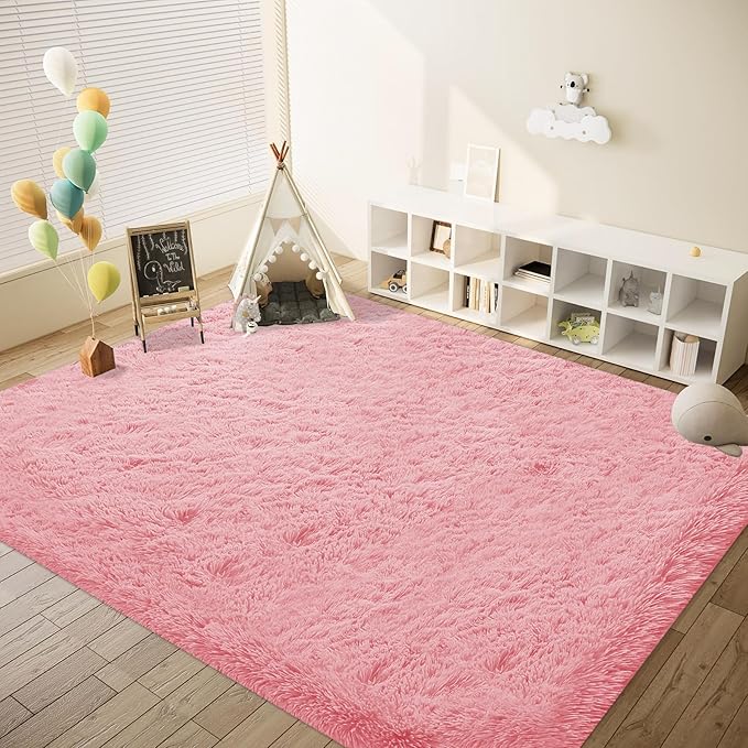 Pink Rugs for Bedroom Girls: 8x10 Fluffy Shag Soft Washable Rug Large Fuzzy Plush Indoor Carpet for Living Room Nursery Playroom Kids Girls Boys Room (Pink, 8'x10')