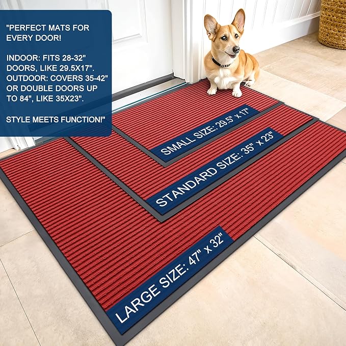 OLANLY Front Door Mat Indoor Outdoor Entrance, Waterproof Heavy Duty Doormat, Fade Resistant, Low Profile, Easy Clean Patio Porch Welcome Floor Mats for Entry, 47x34, Red