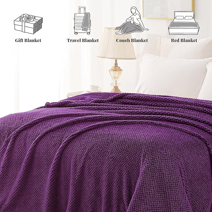 Whale Flotilla Twin Size Fuzzy Fleece Blanket for Bed, 60x80 Inch Fluffy Warm Soft Jacquard Blankets for All Season, Lightweight and Cozy, Purple