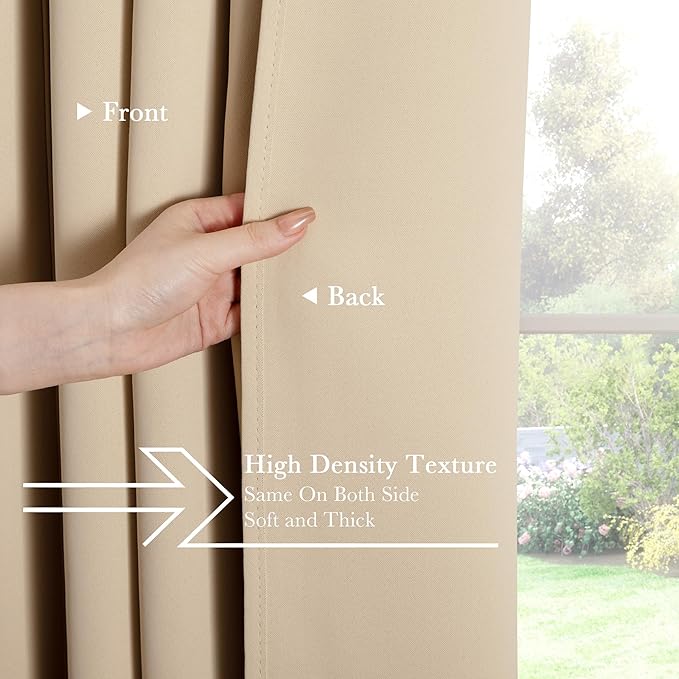PONY DANCE Beige Blackout Curtains 96 inch Long, Room Darkening Curtains for Bedroom, Thermal Insulated Drapes for Living Room Window, Back Tab/Rod Pocket, 52 x 96 Inch,2 Panels Set,Biscotti Beige