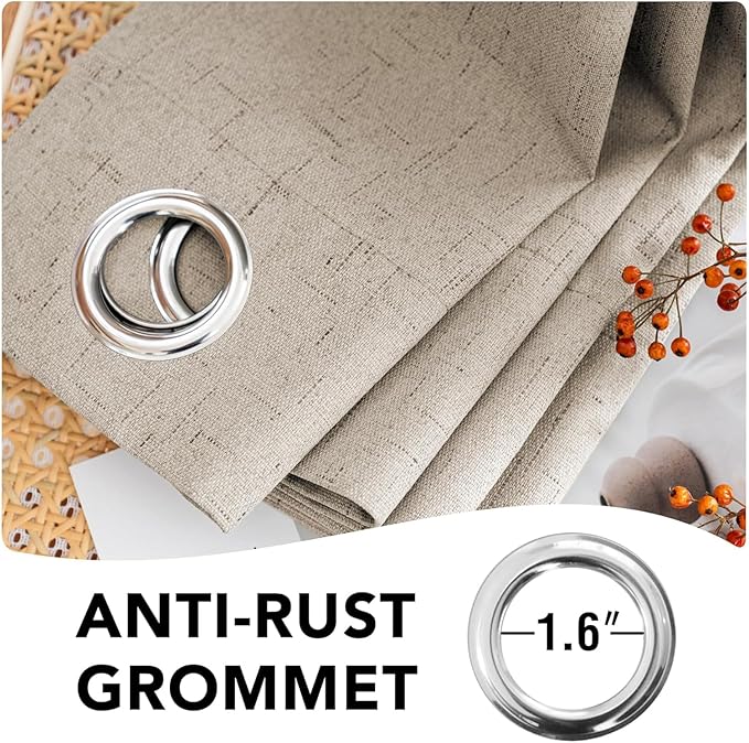 H.VERSAILTEX Linen Curtains 100% Blackout Curtains for Bedroom 102 inch Long Full Light Blocking Nature Linen Blended Window Curtains for Living Room Nickel Grommet (2 Panels, Cobblestone)