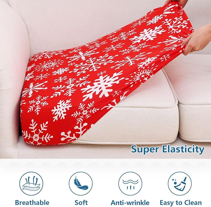 hyha Printed Couch Cushion Covers, Floral Sofa Covers Washable for Cushion Couch, Stretch Pattern Outdoor Cushion Covers for Patio Furniture with Elastic Bottom(Small, Christmas Snowflakes)
