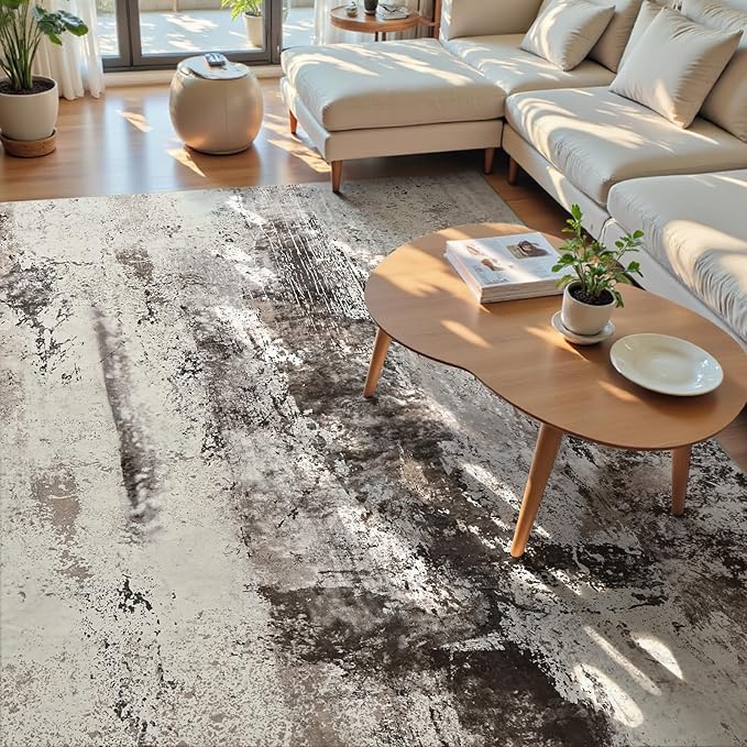 Living Room Rug 7x10 Coffee Area Rugs Machine Washable Abstract Boho Large Rug Non-Slip Non-Shedding Faux Wool Indoor Vintage Carpet for Bedroom, Classroom, Dining Room, Kids Playroom